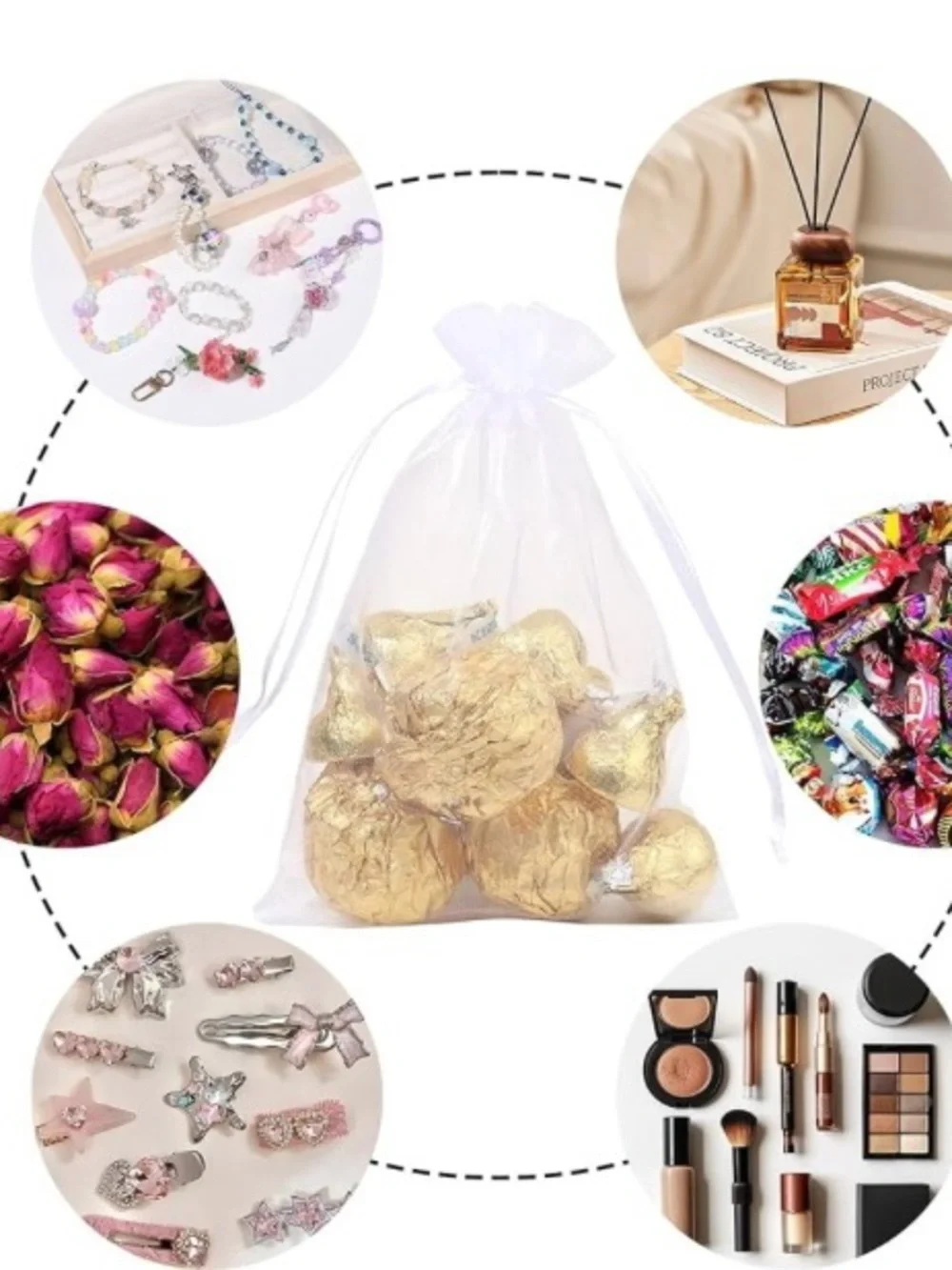 White Organza Drawstring Favor Bags for Parties 100pc Sheer Gift Pouches